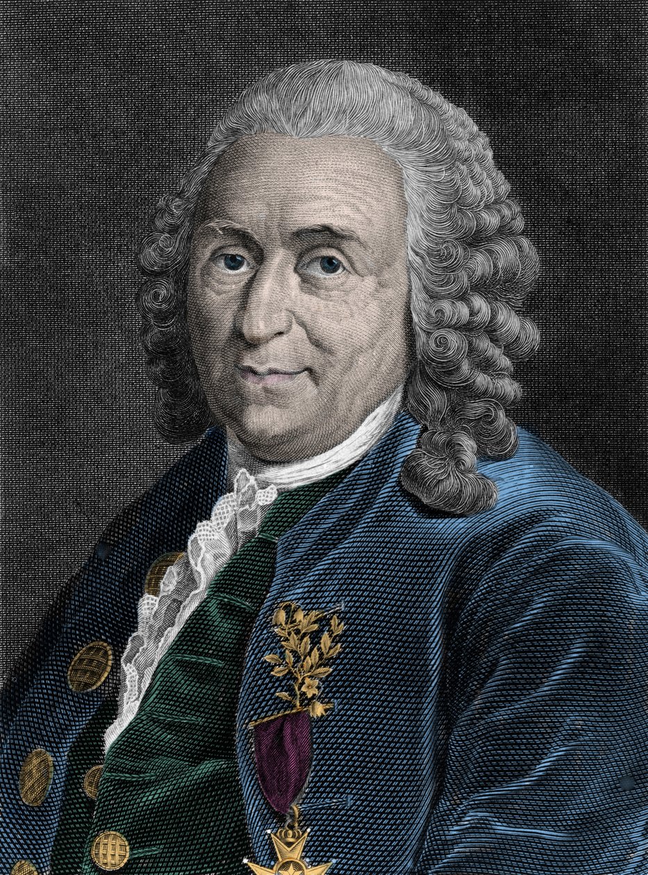 Portret van Charles Linne (Carl von Linne, Linneus 1707-1778), Zweedse natuuronderzoeker. Gravure uit de 19e eeuw door Unknown artist