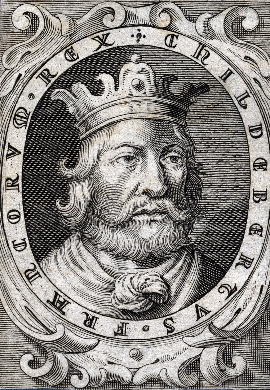 Portret van Childebert I (ca. 495-558) koning van Parijs gravure uit de 18e eeuw door Unknown artist