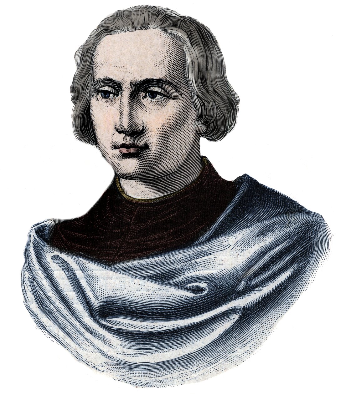 Portret van Christoffel Columbus (1451-1506) - Gravure uit de 19e eeuw door Unknown artist