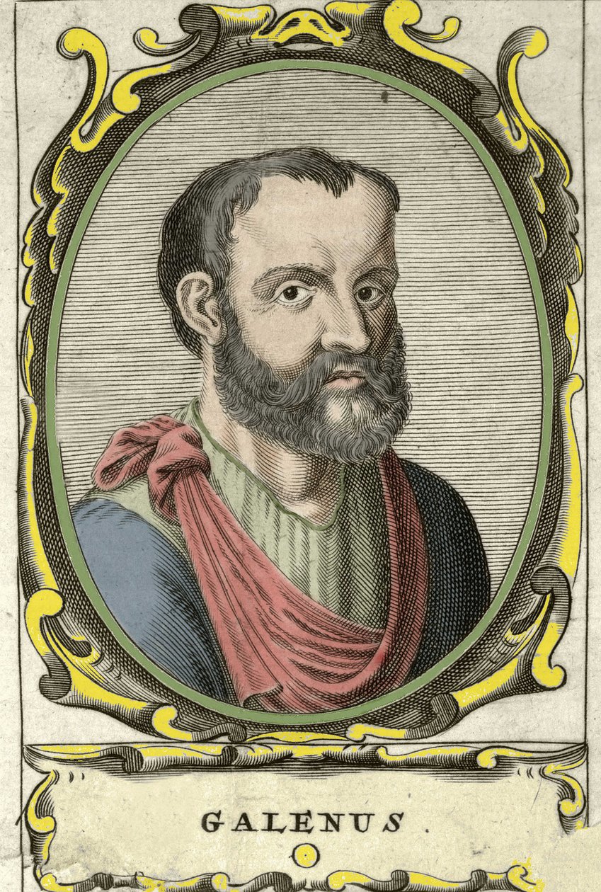 Portret van Claude Galien (Claudio Galeno of Claudius Galenus of Galen, ca. 131 - ca. 201), Griekse arts. 18e-eeuwse gravure door Unknown artist