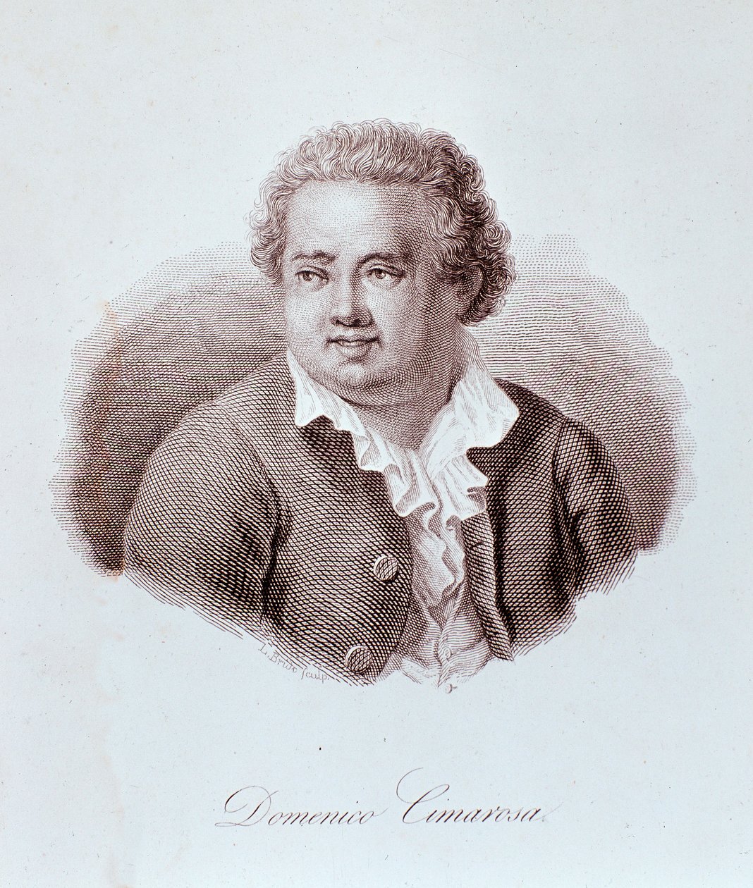 Portret van Domenico Cimarosa (1749-1801) Italiaanse componist Gravure. 18e eeuw. Milaan, biblioteca del conservatorio door Unknown artist