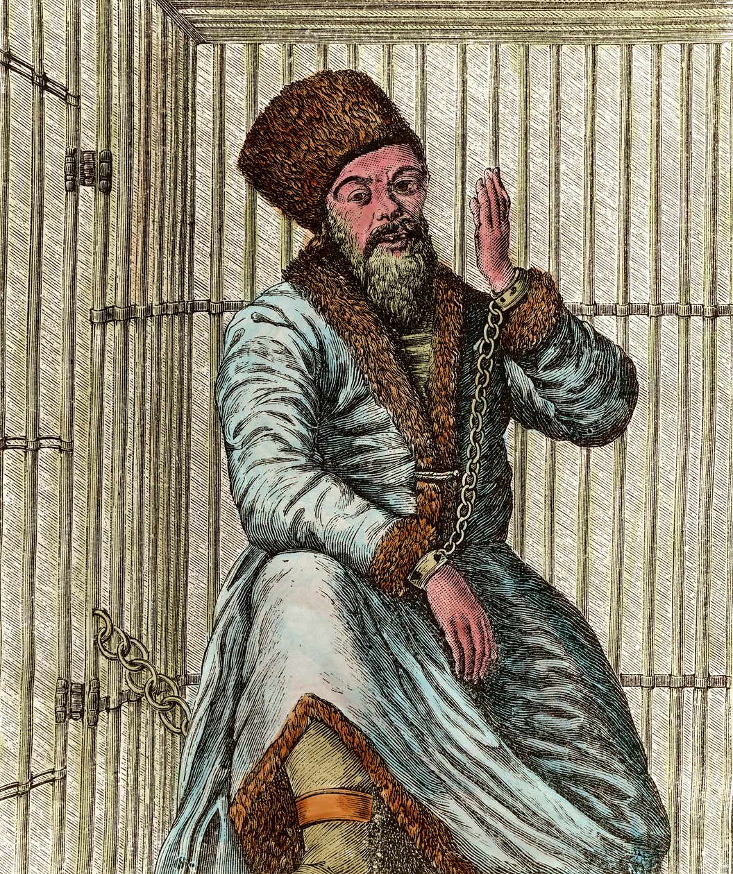 Portret van Emelian Ivanovich Pugachev, Kozakkenleider tijdens de Russische Boerenoorlog van 1773-1775 door Unknown artist