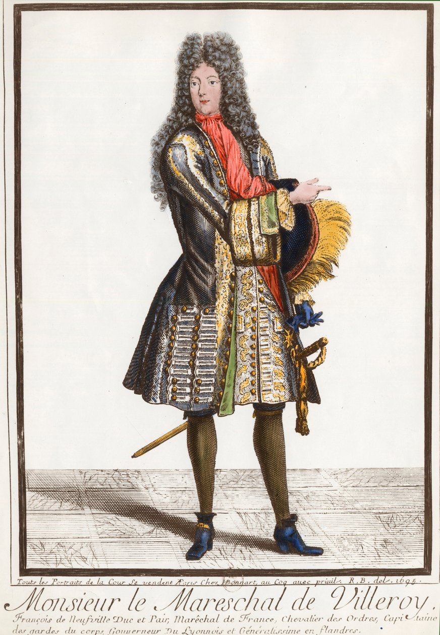 Portret van François de Neufville, hertog van Villeroy (1644 - 1730), maarschalk van Frankrijk. Gravure uit de 18e eeuw. Privécollectie. door Unknown artist