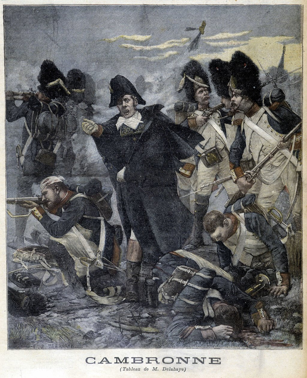 Portret van generaal Cambronne (1770 - 1842) tijdens een gevecht. Illustratie van 