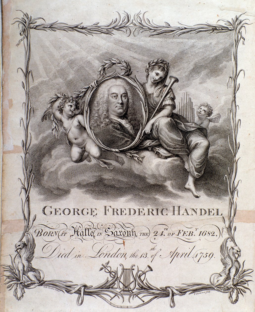 Portret van Georg Friedrich Handel (gravure) door Unknown artist