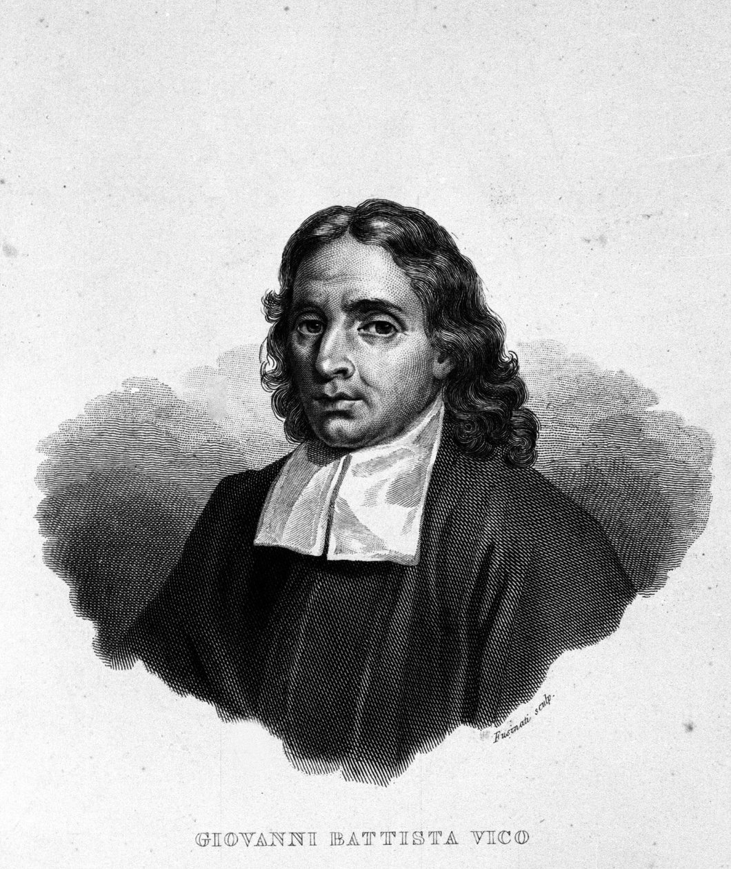 Portret van Giambattista Vico, historicus, jurist en filosoof Italië. Ook wel Giovanni, Gian Battista, Jean Baptiste of Jean-Baptiste genoemd. Gravure uit de 19e eeuw door Unknown artist