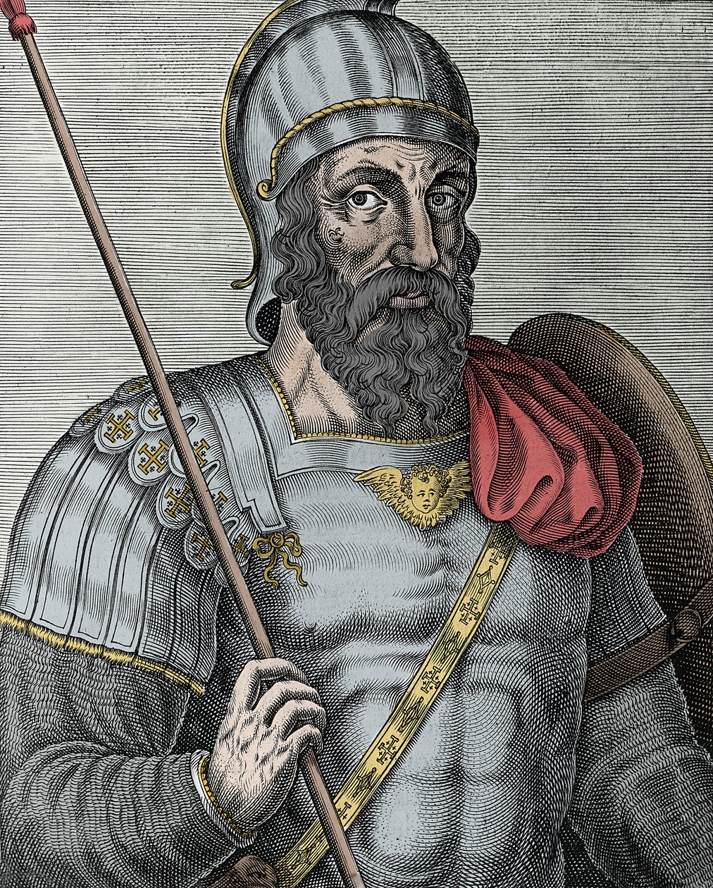 Portret van Godfried van Bouillon (1040/61-1100), Frankisch ridder, een van de leiders van de Eerste Kruistocht - Gravure 16e eeuw door Unknown artist