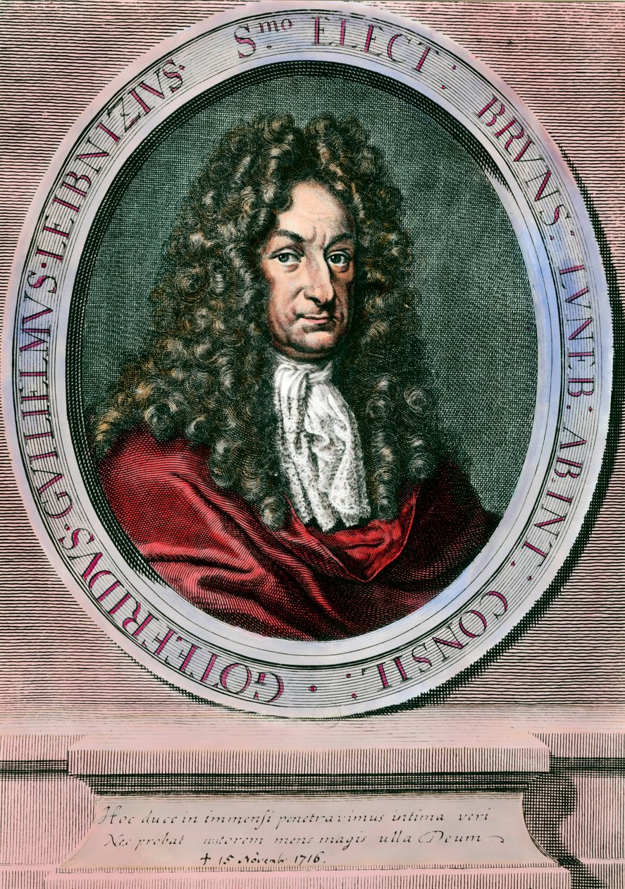 Portret van Gottfried Wilhelm Leibniz (1646-1716) Duitse filosoof en wiskundige. Gravure uit de 18e eeuw. Privécollectie door Unknown artist