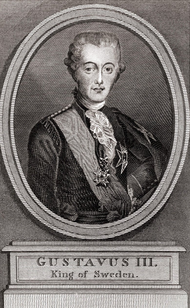 Portret van Gustaaf III (1746-1792), koning van Zweden van 1771 tot 1792 gravure uit 1787 