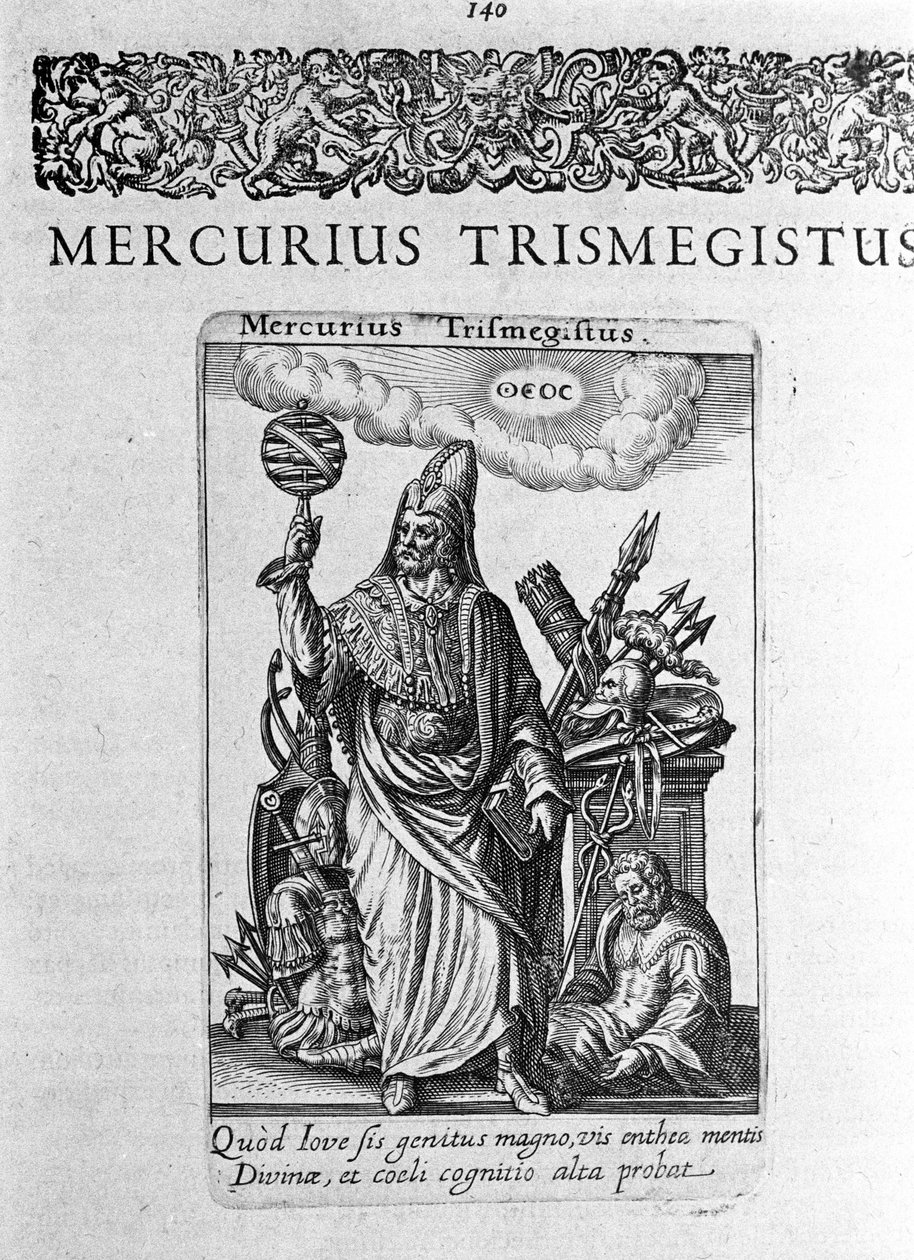 Portret van Hermes Trismegistus, astroloog, ideaal portret uit een verhandeling van Jacques Boissard 