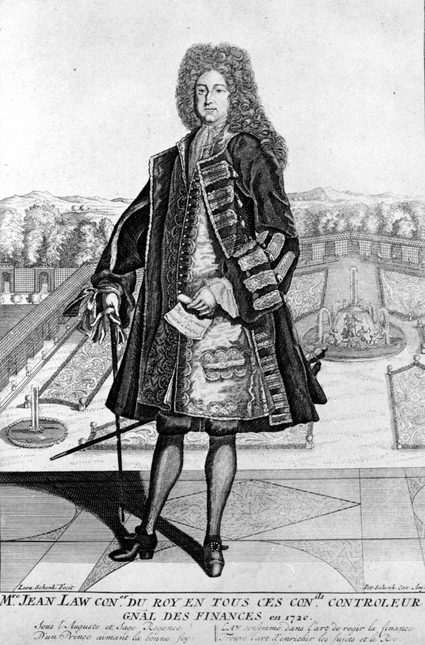 Portret van John Law (1671-1729) te voet, Schotse financier die in 1720 failliet ging (Gebeurtenis van Quincampoixstraat) door Unknown artist