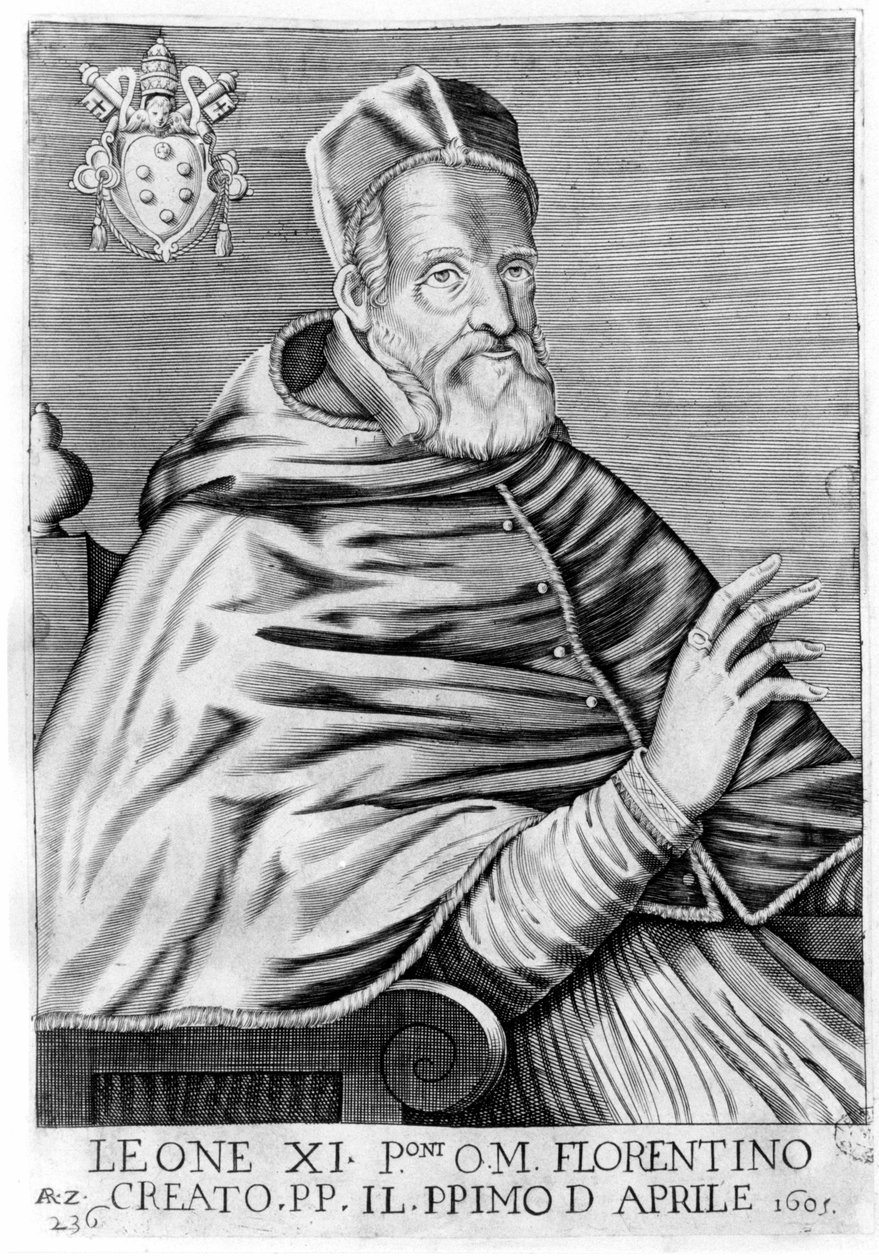 Portret van Leo XI (Alexander van Medici) (1535 - 1605). door Unknown artist
