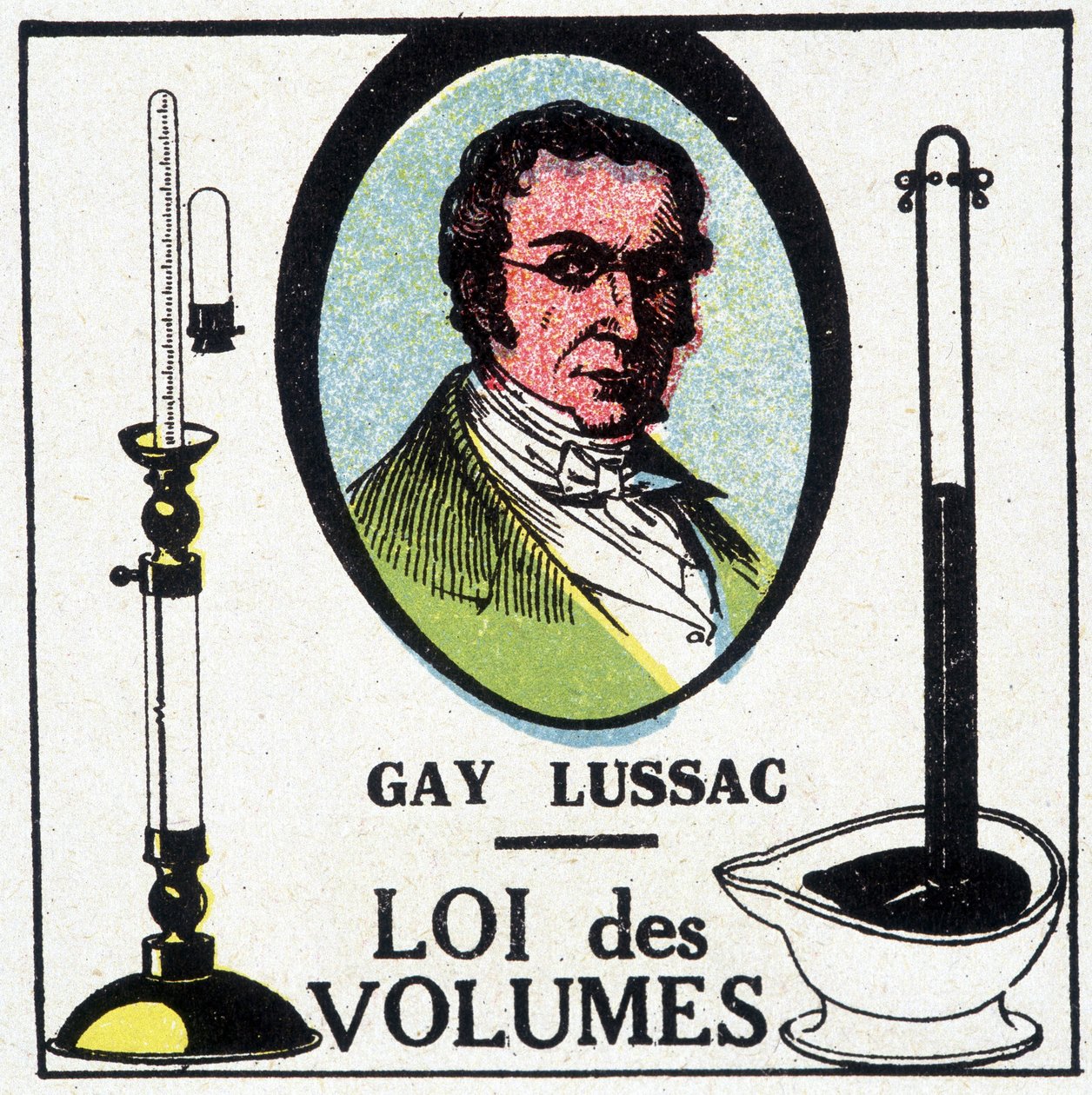 Portret van Louis-Joseph Gay-Lussac (1778-1818), Franse natuurkundige en chemicus, afgebeeld met de wet van volumes door Unknown artist
