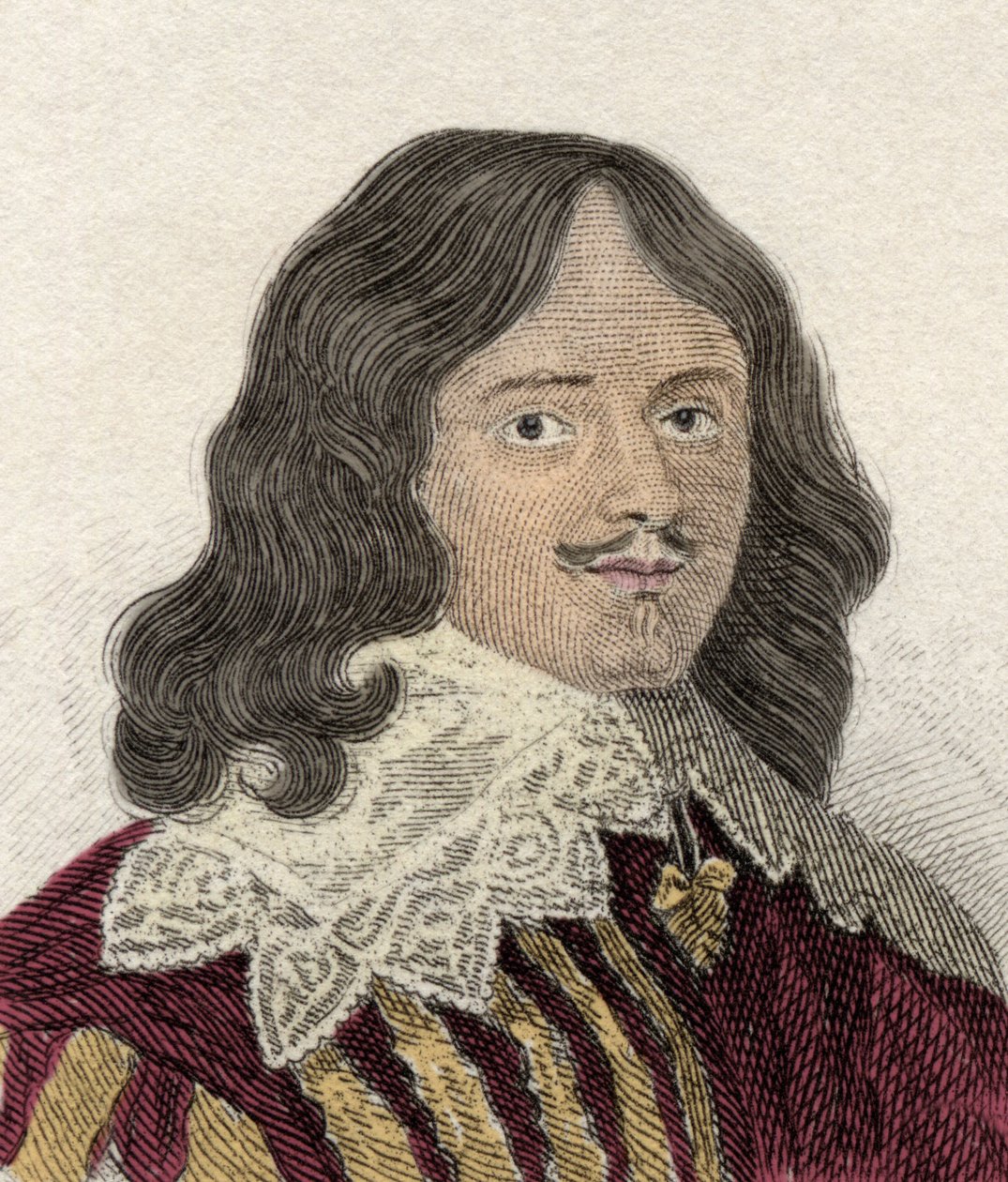 Portret van Lucius Cary (circa 1610-1643), 2e Burggraaf Falkland, politicus, militair en Engels schrijver. Gravure uit de 19e eeuw door Unknown artist