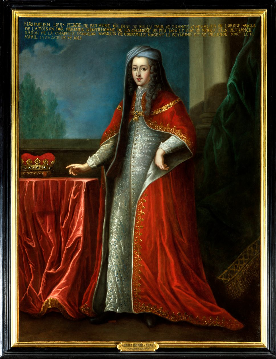 Portret van Maximiliaan Lodewijk Pierre de Béthune (1686-1760), zesde hertog van Sully. Hij draagt de Orde van het Gulden Vlies. Anoniem schilderij uit de 18e eeuw door Unknown artist