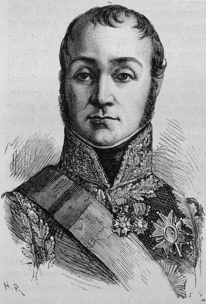 Portret van Nicolas Oudinot, hertog van Reggio (1767 - 1847). Gravure van het einde van de 19e eeuw in 