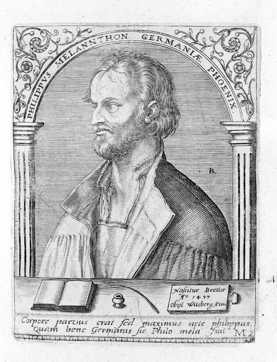 Portret van Philipp Melanchton (Melanchthon) (1497 - 1560), Duitse religieuze hervormer. Gravure. door Unknown artist