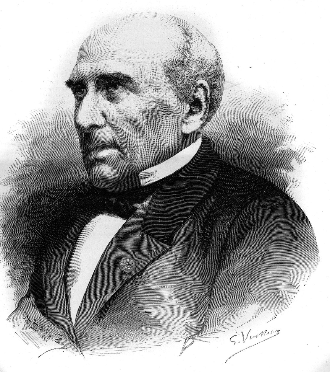 Portret van Pierre Guillaume Frederic Le Play (Pierre-Guillaume-Frederic) (1806-1882), Franse ingenieur en socioloog. Gravure in 