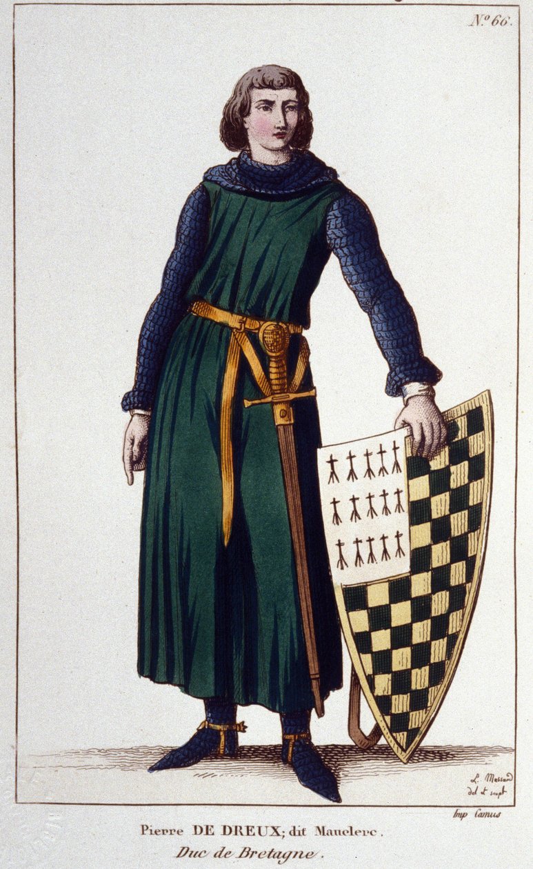 Portret van Pierre de Dreux, genaamd Mauclerc, hertog in 1213. Gravure uit 1830 door Unknown artist