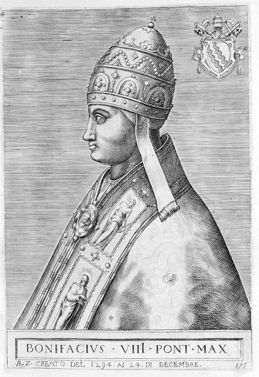 Portret van Paus Bonifatius VIII (Benedetto Caetani, ook wel Bonifacio VIII genoemd) door Unknown artist