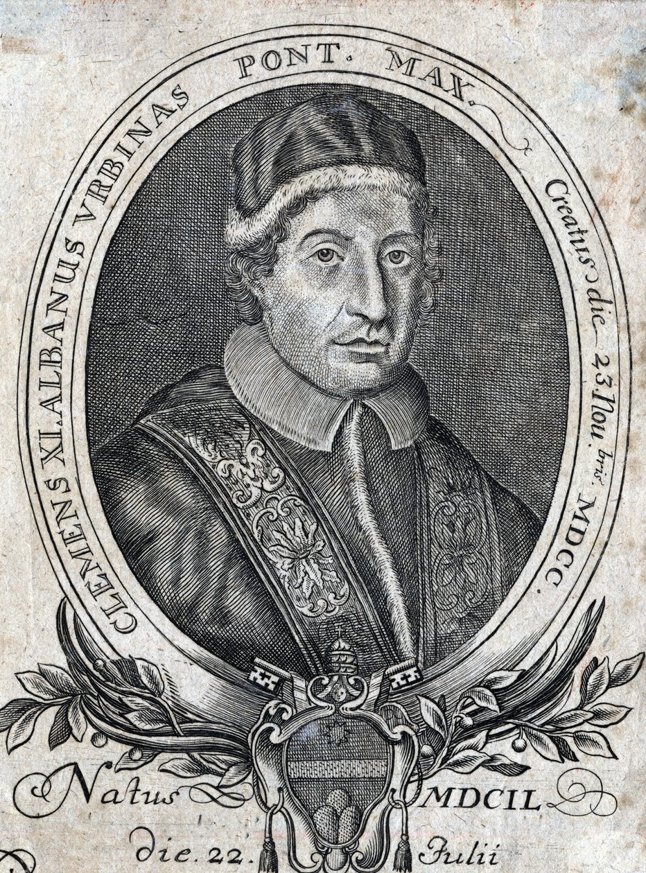 Portret van Paus Clemens XI (Gianfrancesco Albani), 18e eeuwse gravure door Unknown artist