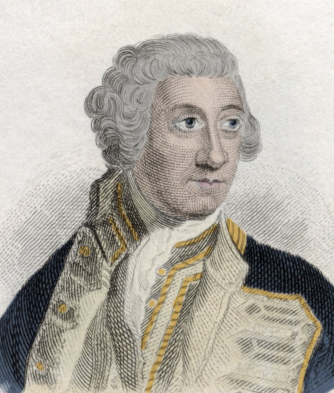 Portret van Sir Charles Saunders (ca. 1715-1775), Engelse admiraal in de Britse Koninklijke Marine en Eerste Lord van de Admiraliteit. Gravure uit de 19e eeuw door Unknown artist