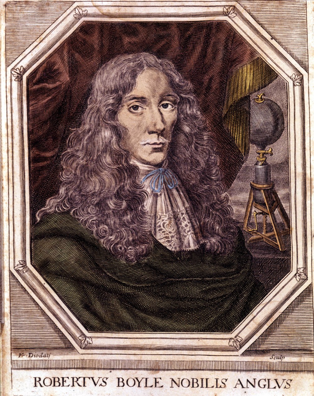 Portret van Sir Robert Boyle, Anglo-Iers natuurkundige en scheikundige door Unknown artist