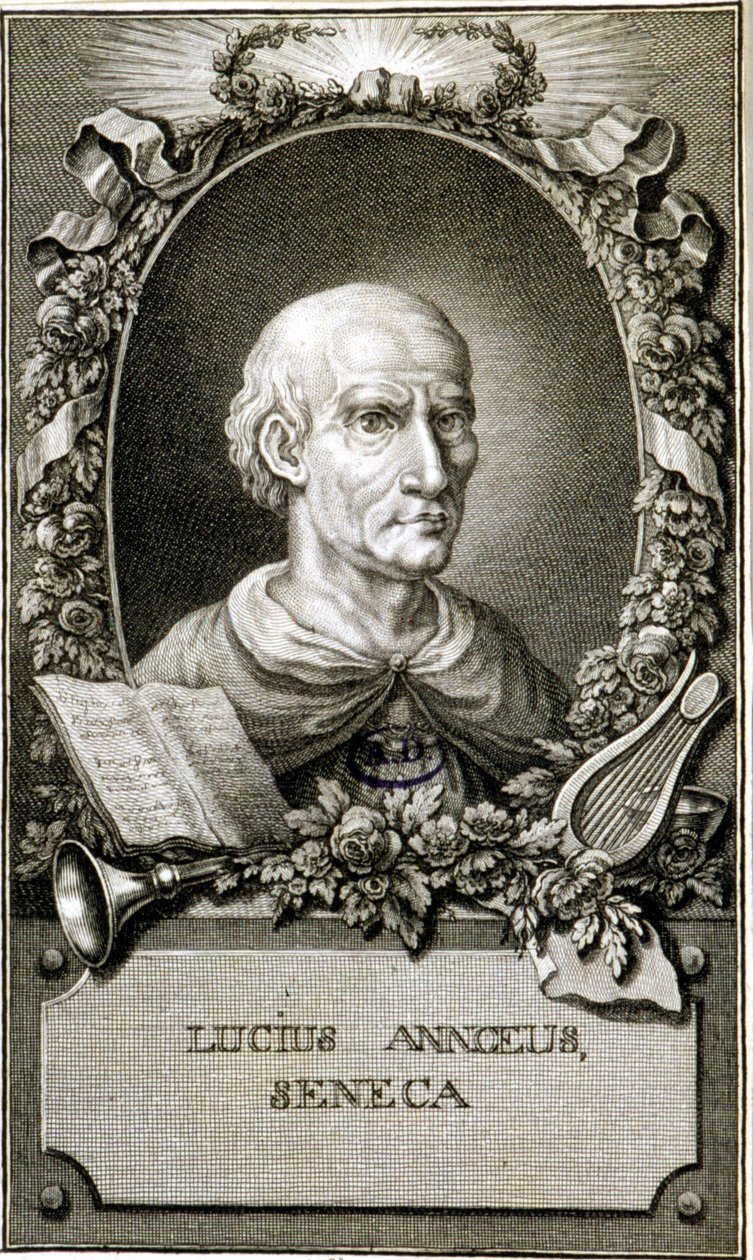 Portret van Seneca (4-65). Gravure van 1794. Coll Maciet, Bibliotheek van Decoratieve Kunsten, Parijs door Unknown artist