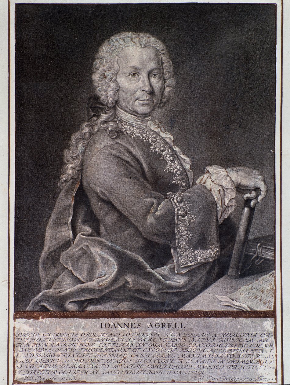 Portret van Zweedse componist en violist Johan Joachim Agrell (Gravure) door Unknown artist