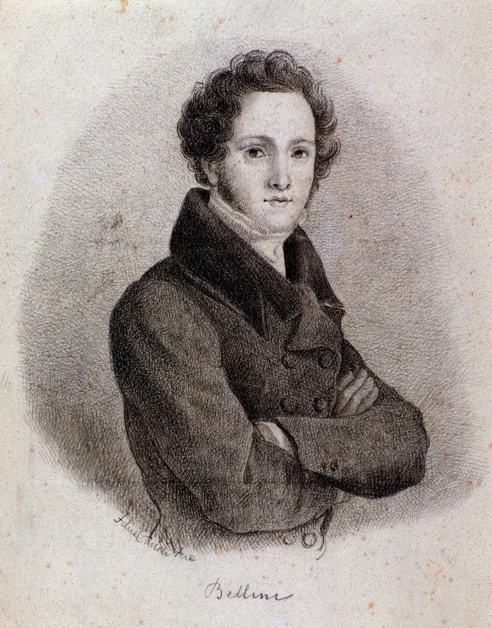Portret van Italiaanse componist Vincenzo Bellini. Gravure. 19e eeuw door Unknown artist