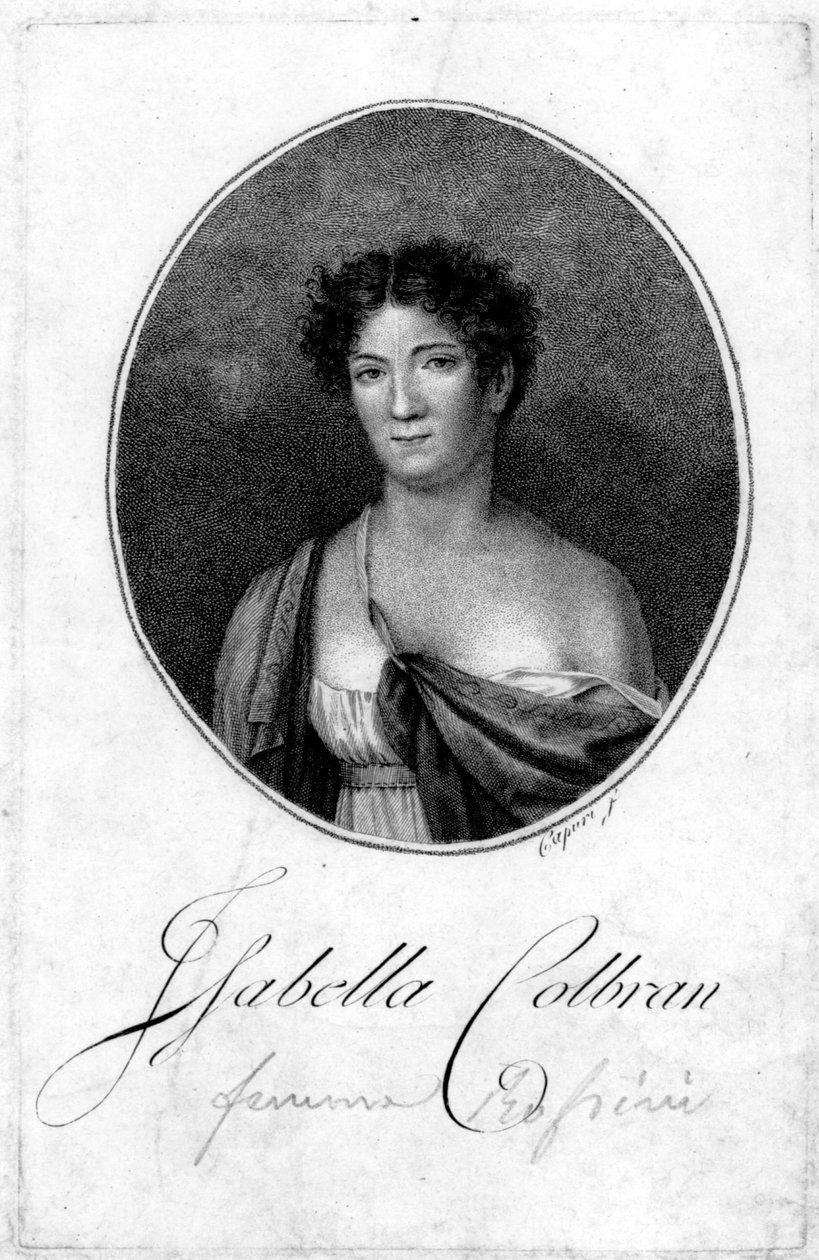 Portret van de Spaanse zangeres Isabelle Colbran. Gravure uit de 19e eeuw door Unknown artist