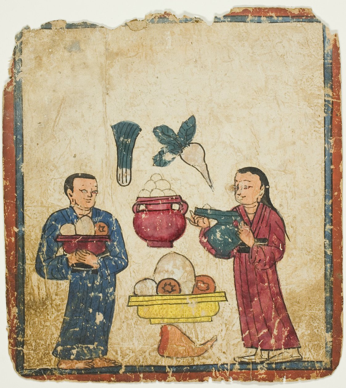 Presentatie van offergaven, uit een set inwijdingskaarten (Tsakali) door Unknown artist