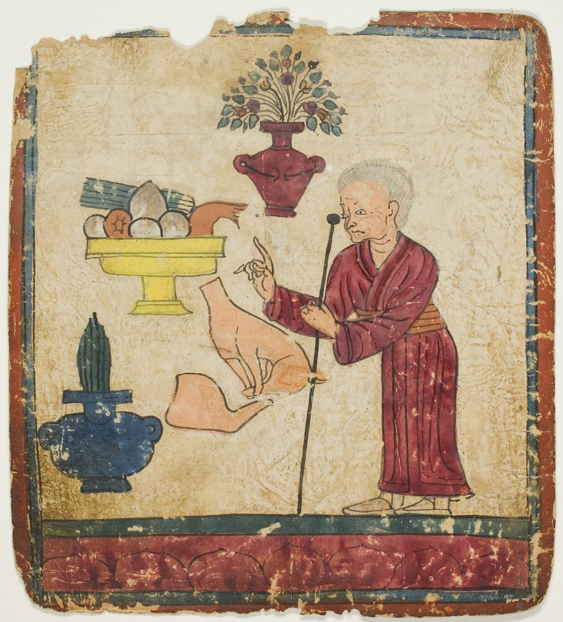 Presentatie van offergaven, uit een set inwijdingskaarten (Tsakali) door Unknown artist