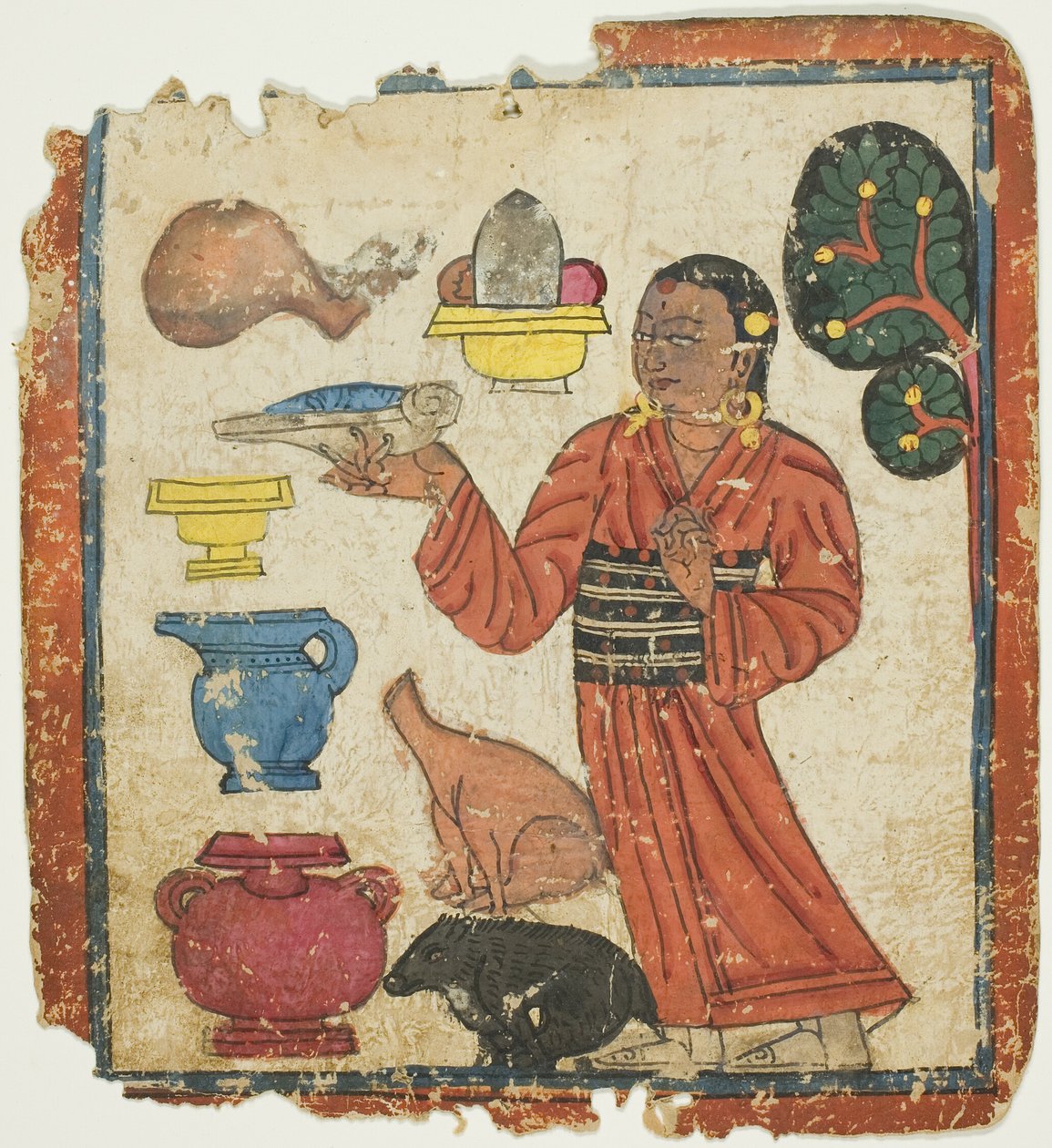 Presentatie van offergaven, uit een set inwijdingskaarten (Tsakali) door Unknown artist