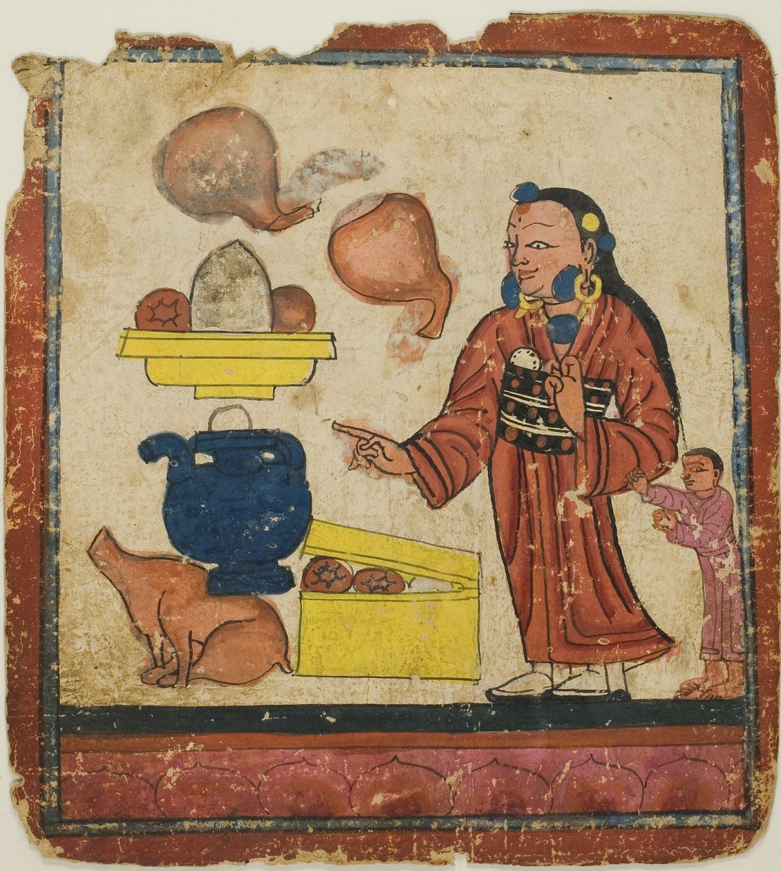 Presentatie van offergaven, uit een set inwijdingskaarten (Tsakali) door Unknown artist