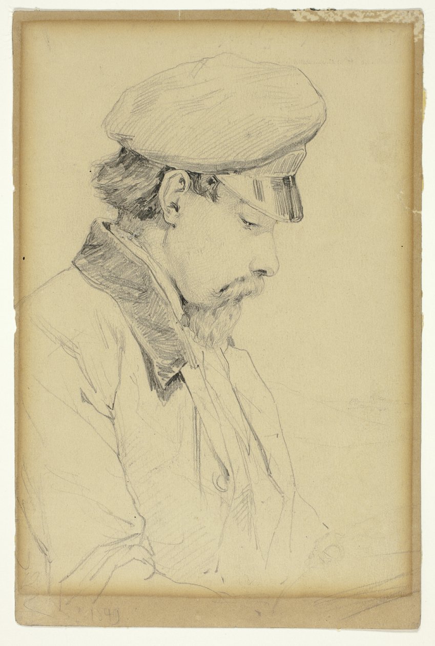 Profielportret van een man met pet door Unknown artist