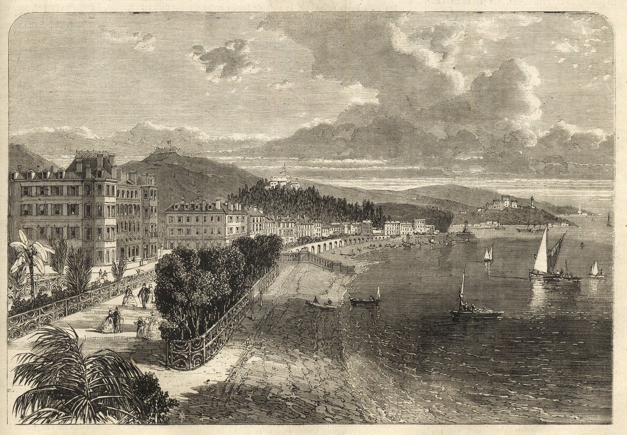 Promenade des Anglais in Nice in 1866 - De Promenade des Anglais in 1866 - gravure door Unknown artist