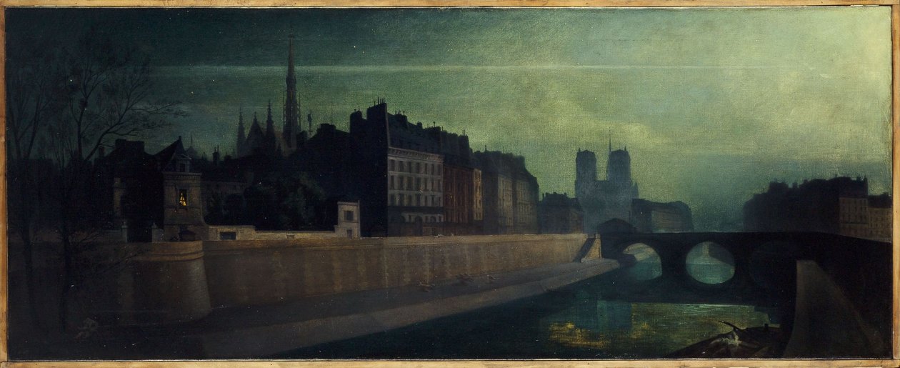 Quai des Orfèvres, Pont Saint-Michel, Notre-Dame, circa 1860; nachteffect, huidige 1e en 4e arrondissementen door Unknown artist