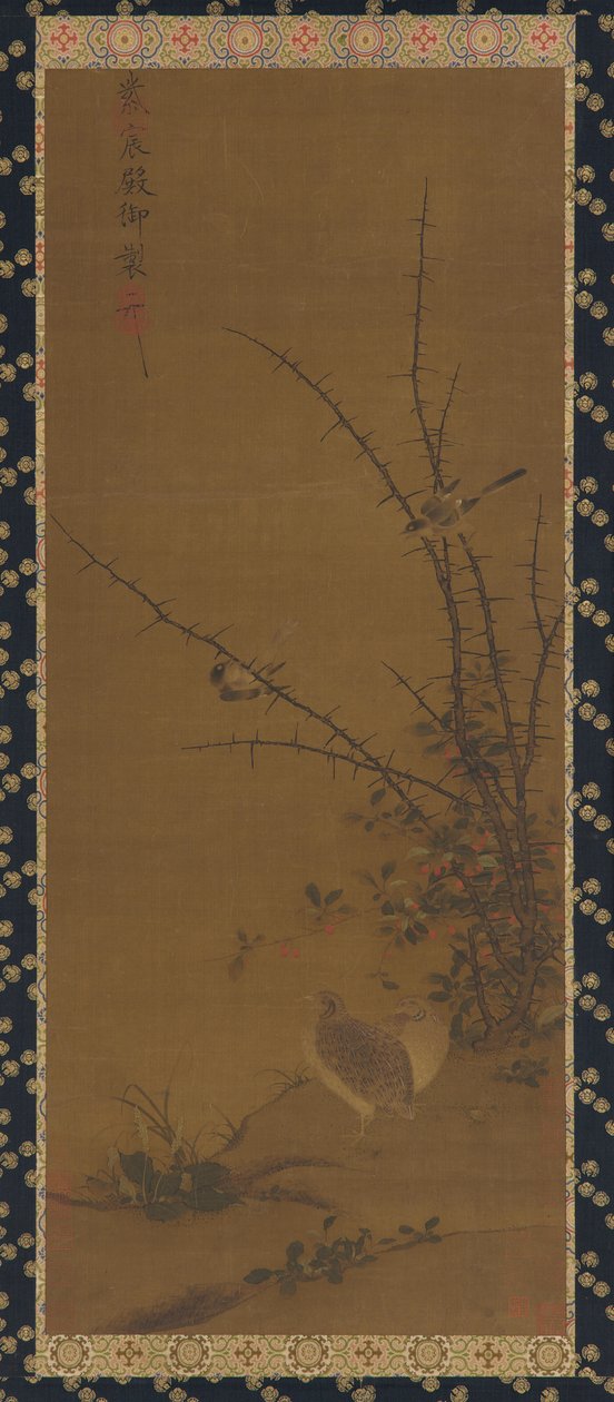 Kwartels, andere vogels en bramen door Unknown artist