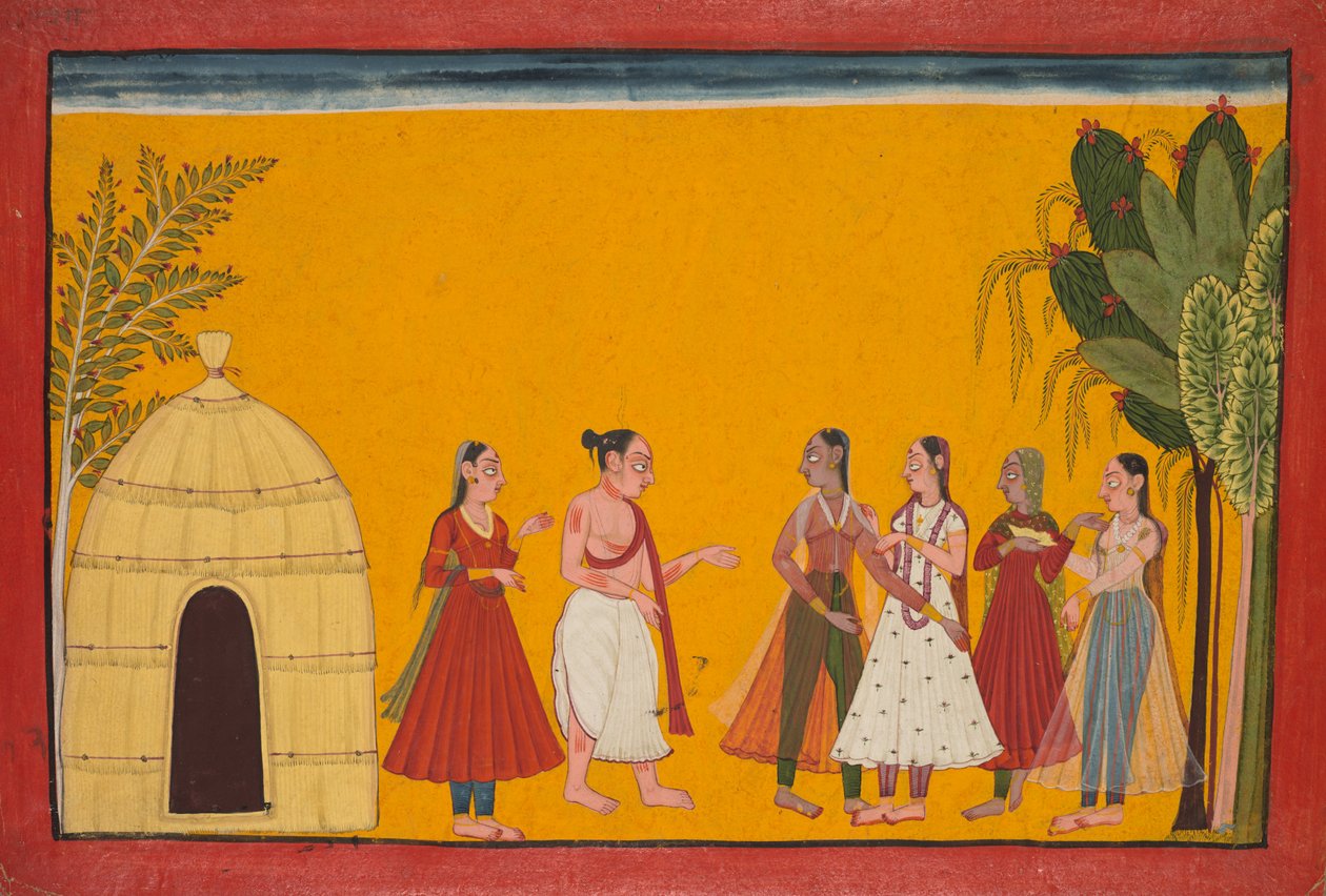 Rama en Sita Worden naar de Priester Gebracht om de Huwelijksdatum te Bepalen; pagina uit de Ramayana (Verhalen van God Rama) door Unknown artist