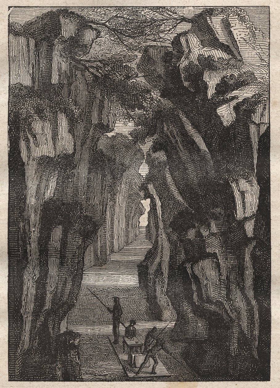 Verkenning van de Amazone (1743-1744) door Charles Marie de La Condamine (1701-1774): Pongo de Manseriche (Peru) kloof van de Rio Maranon die samenkomt met de Rio Ucayali om de Amazone-rivier te vormen - illustratie uit 