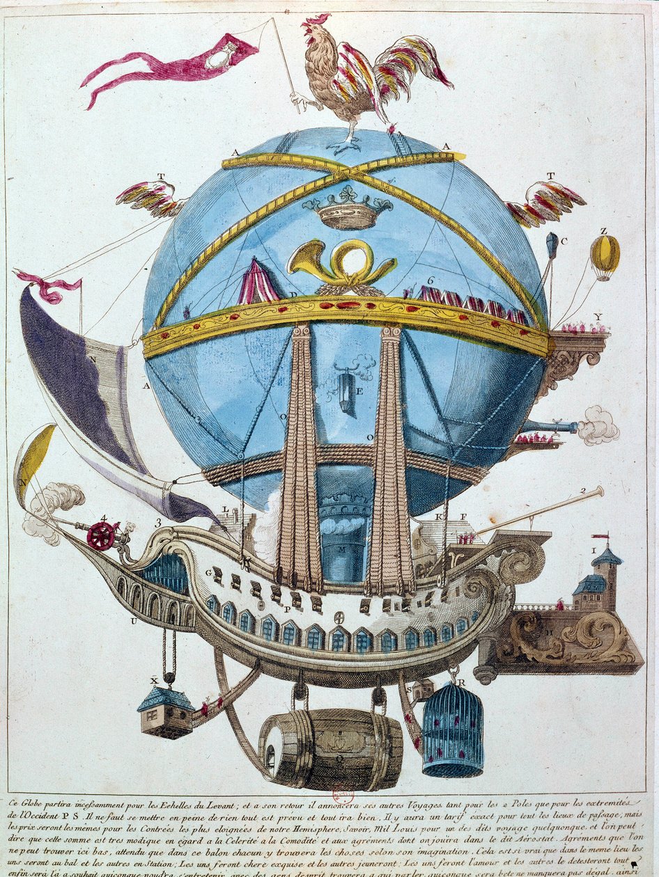 Voorstelling van een reis in een ballon, satirische gravure uit de 18e eeuw door Unknown artist