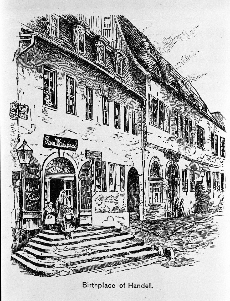 Weergave van het huis waar George Frederick Handel werd geboren (Georg Friedrich Handel) door Unknown artist