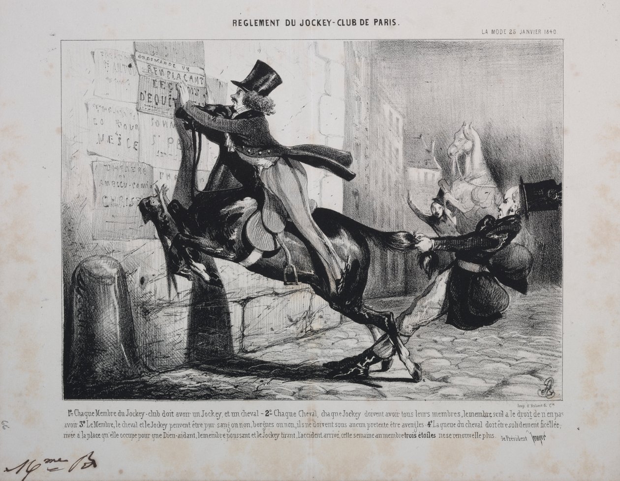 Règlement du Jockey Club de Paris: Elk lid van de Jockey Club moet een Jockey en een Paard hebben... door Unknown artist