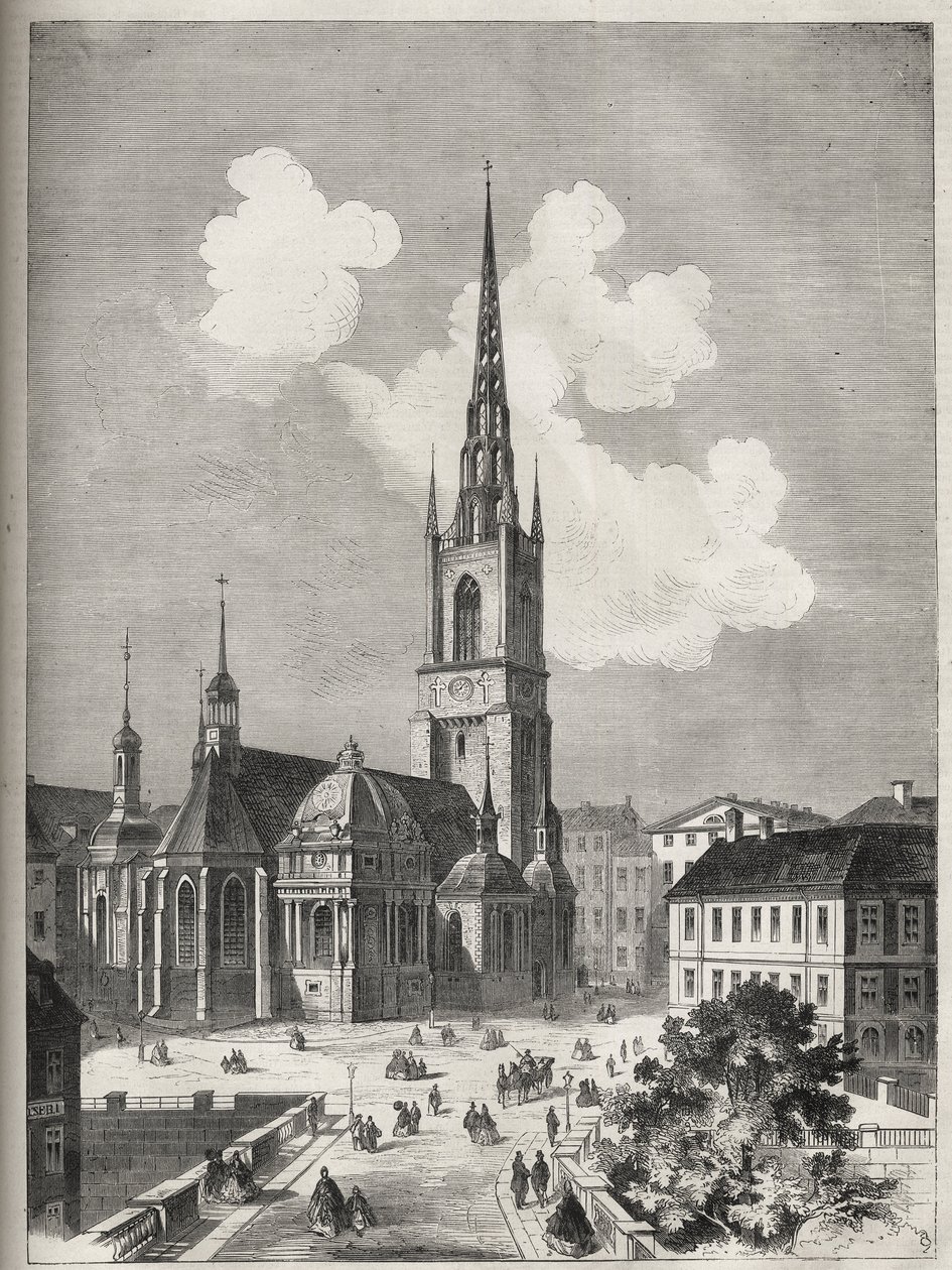 Riddarholmen Kerk - De Riddarholm Kerk in Stockholm - 1866 door Unknown artist