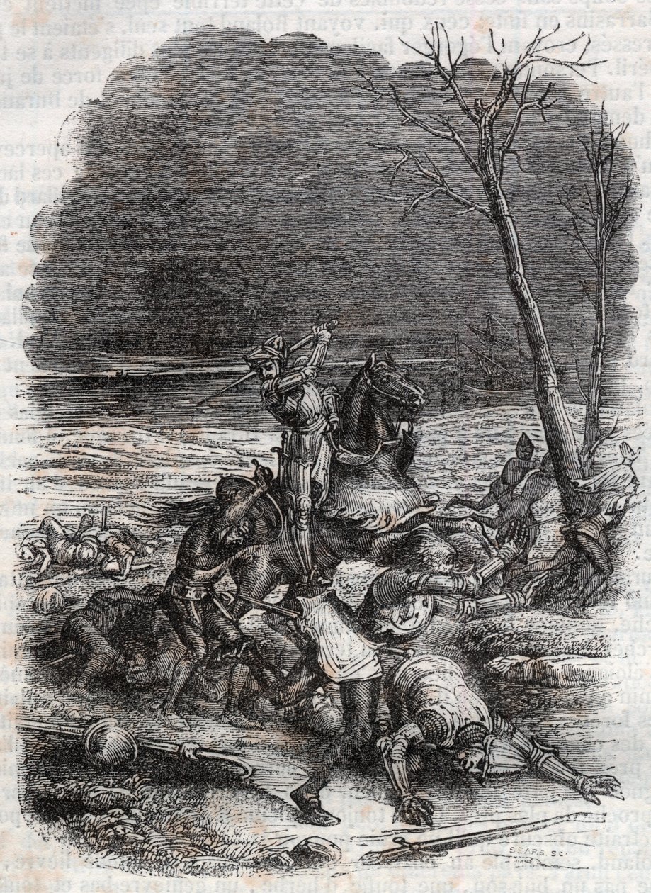 Roland slacht de mensen van Cymosque af - gravure van 1851 uit 