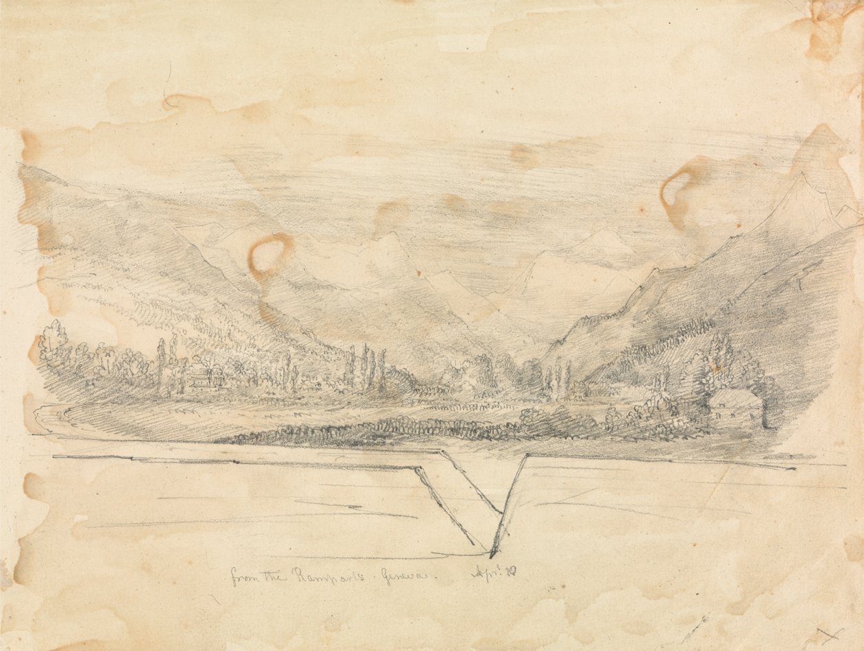 Landelijk landschap met bergen in de verte door Unknown artist