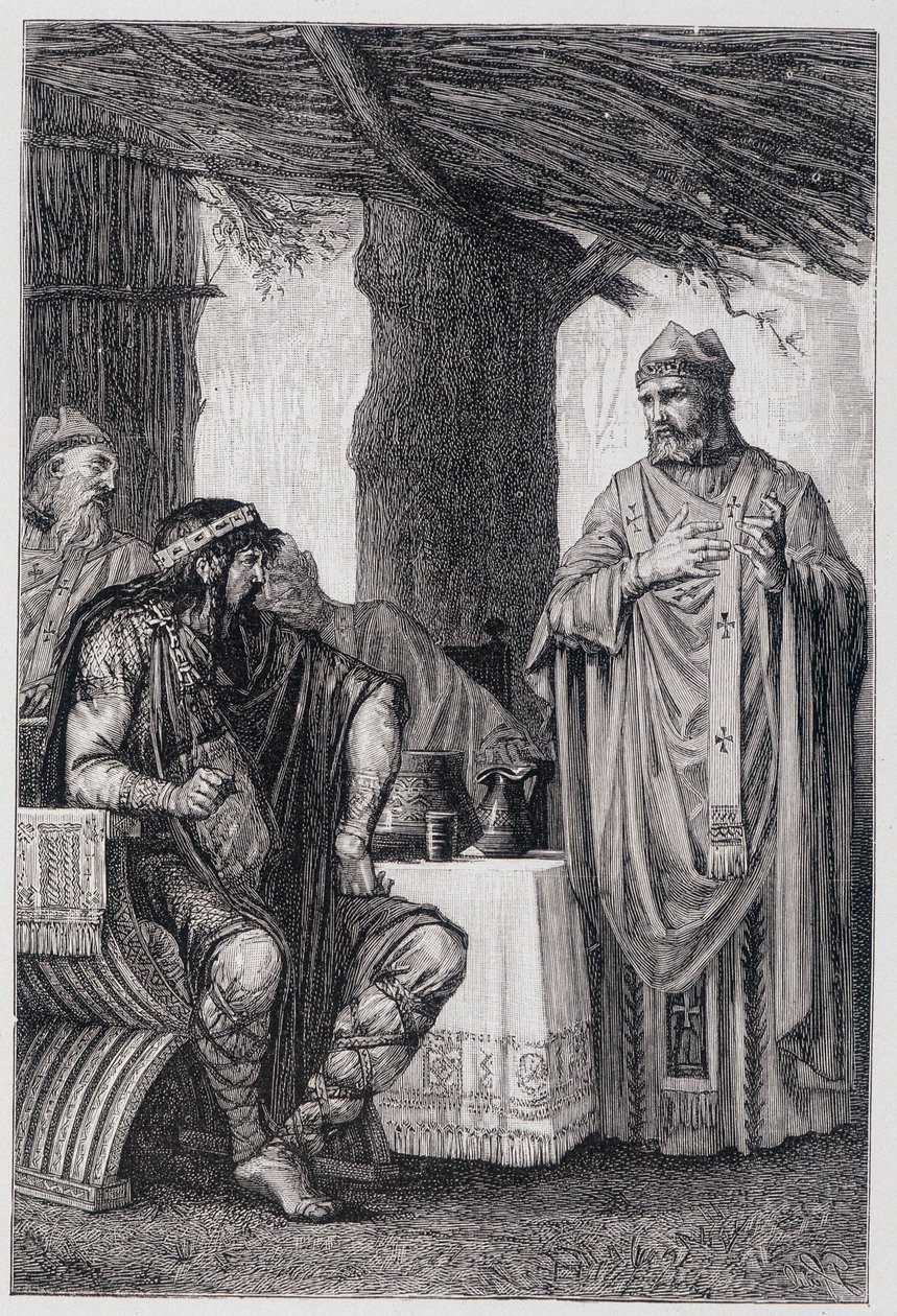 Saint Gregoire van Tours (538-594) die zich verzet tegen Chilperic I (539-584) Koning van Neustrië door Unknown artist