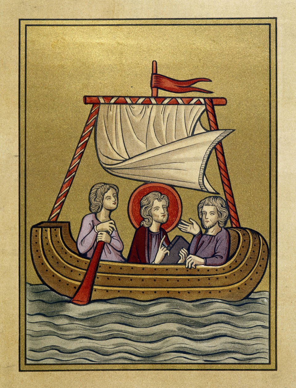 Sint-Paulus, Sint-Sylvain (of Silas) en Sint-Timotheüs op een boot - naar miniatuur door Unknown artist