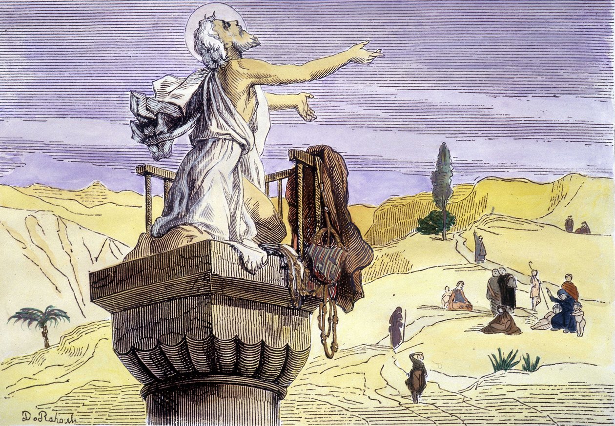 Sint Simeon de stylite predikend op een zuil door Unknown artist
